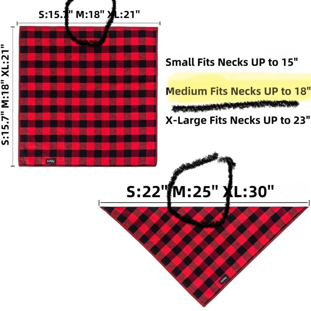 Pet Bandanas Plaid Buffalo Check Dog Cat  Scarf 6pcs